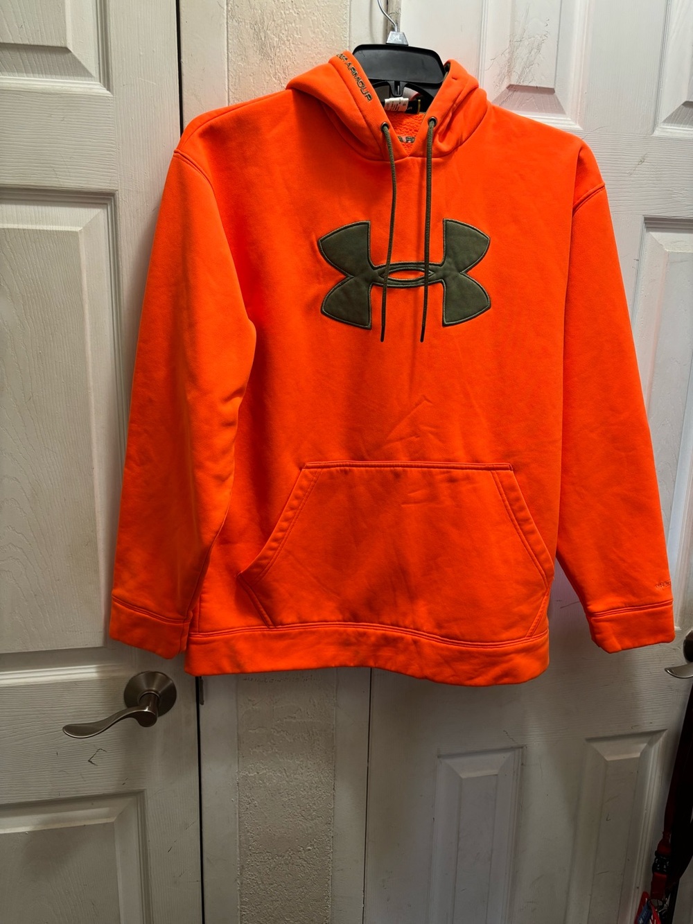 Under Armour Men's Bright Orange Crewneck Hoodie with Olive Logo